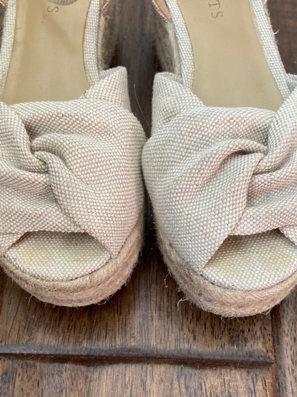 Talbots Pamela Twist Canvas Espadrille Wedges Beige sz 6 Coastal Nautical - Picture 7 of 8